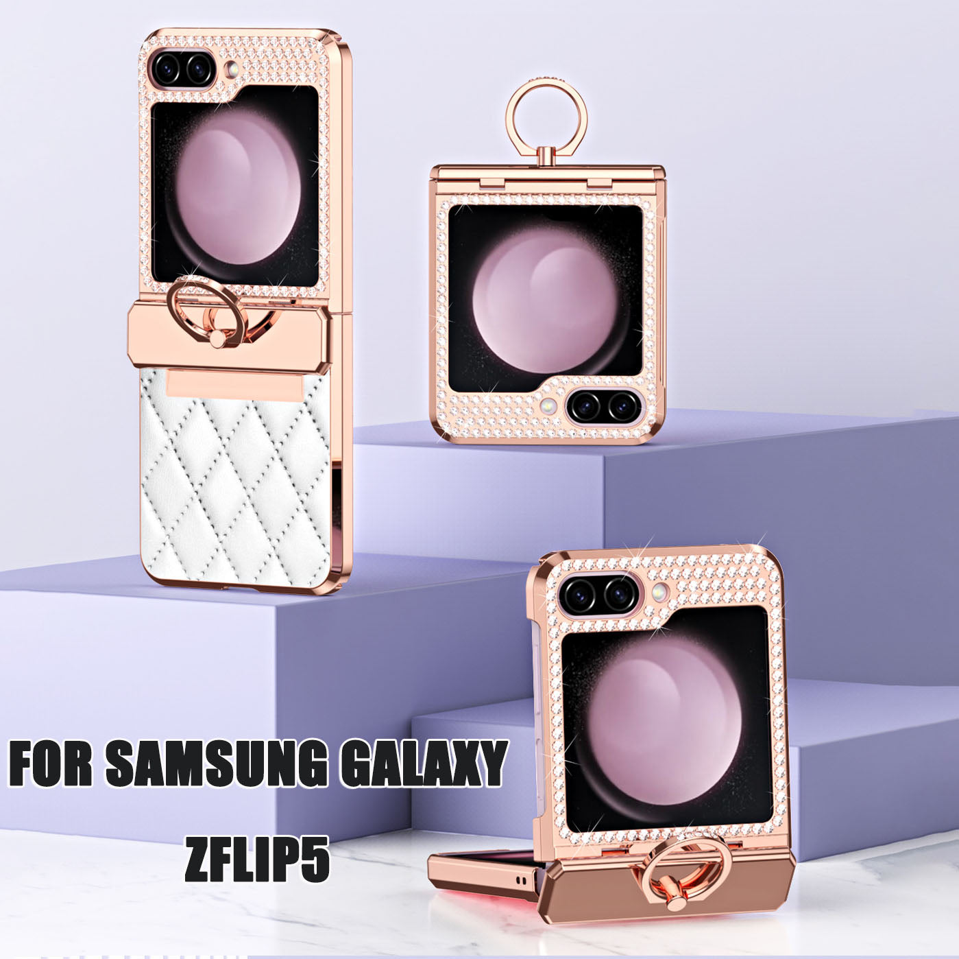 Adecuado para Samsung Galaxy ZFlip5 Electroplated Ring Rhinestone Caja del teléfono móvil